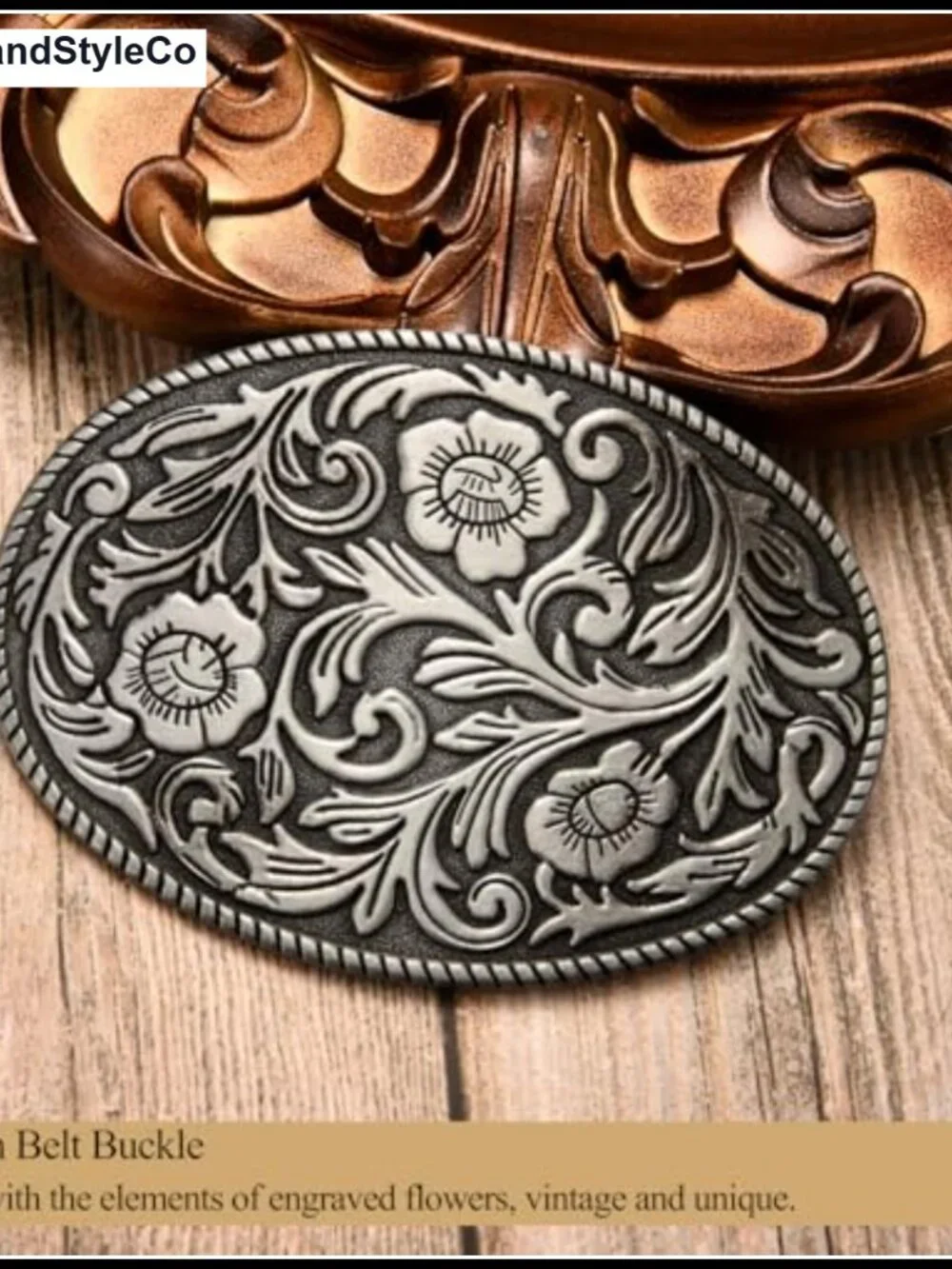 Vintage Floral Engraved Belt Buckle for Men Women Western Cowboy Oval Design